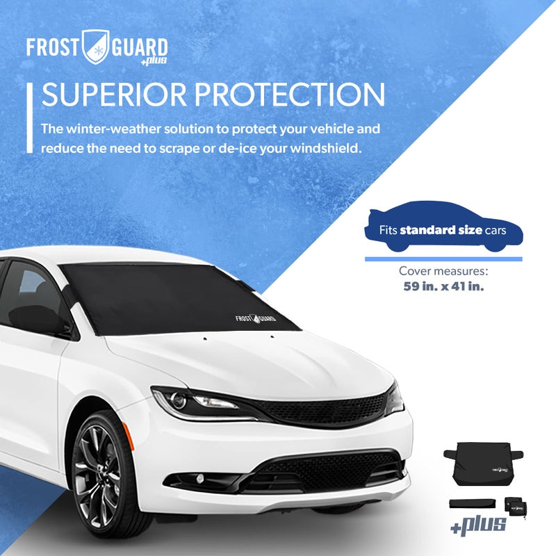 FrostGuard Plus | Winter Windshield Cover for Ice and Snow, Standard Size (Black) - Built-in Security Panels, Wiper Blade Coverage + Mirror Covers - Fits Standard Size Cars, 59 x 41 Inches - Image 2